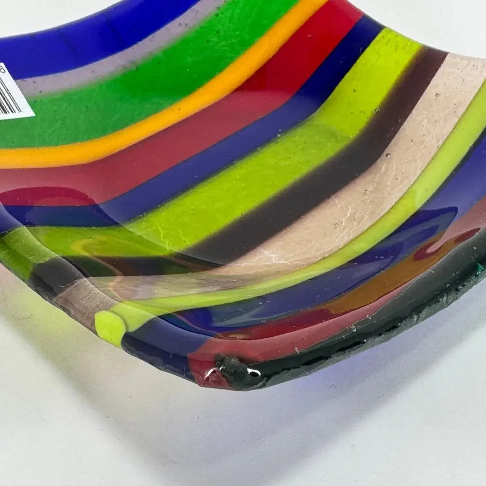Murano Glass Trinket Dish Fused Multicolor Jewelry Vanity Dresser Tray